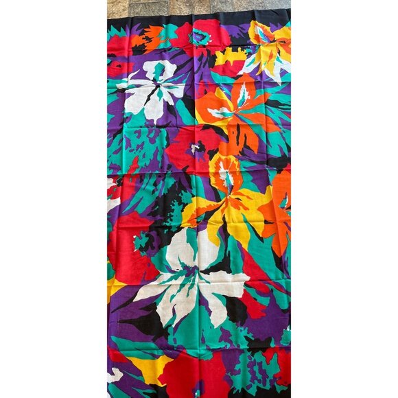 Vtg 1970’s Floral Oversize Scarf Shawl Wrap Black Background Multicolored Italy - Picture 6 of 9